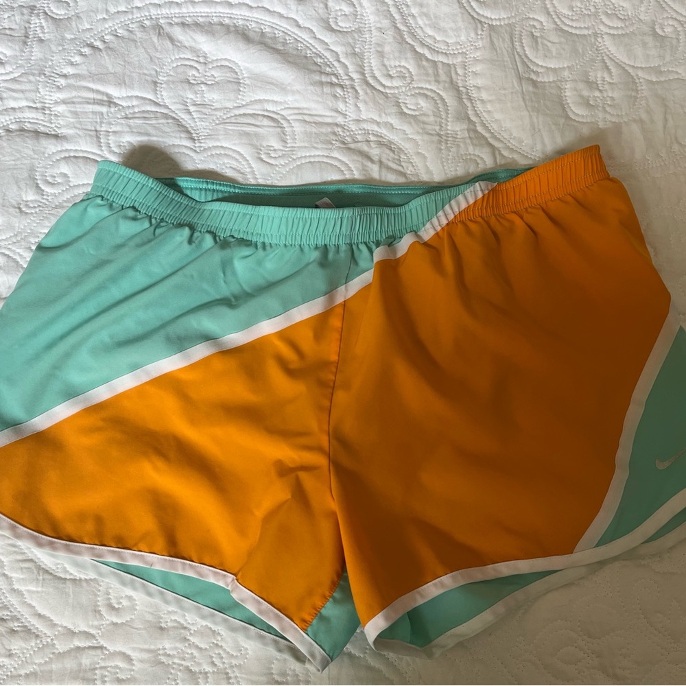 Nike Orange and Green Athletic Shorts